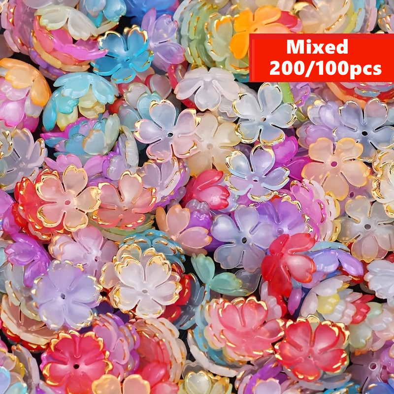 Embroidery Embellishments - 200/100 Stück 15mm Bunte Acryl-Blumenperlen -