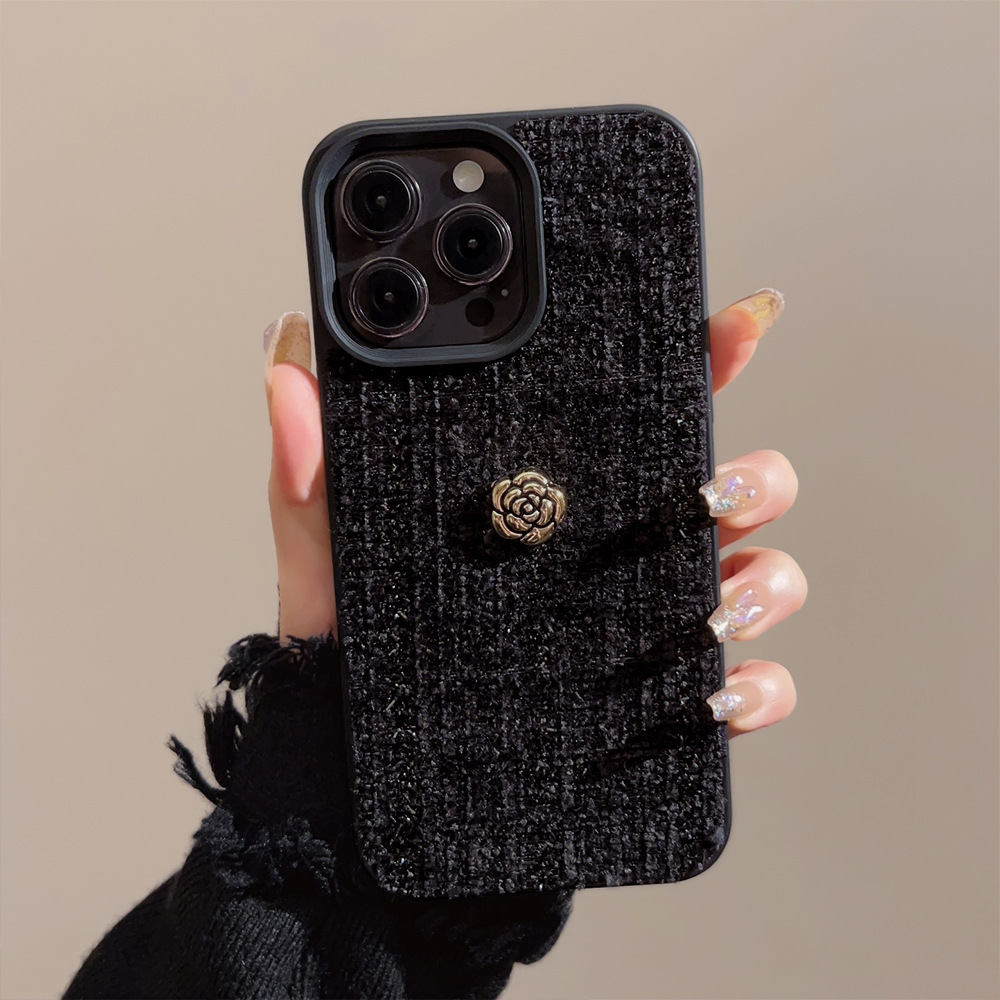 Embroidery Embellishments - Luxuriöse 3D Goldene Kamelienblüten Handyhülle für