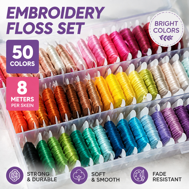 Embroidery Craft - 100% Baumwolle Stickgarn-Set mit Aufbewahrungsbox, vielseitig